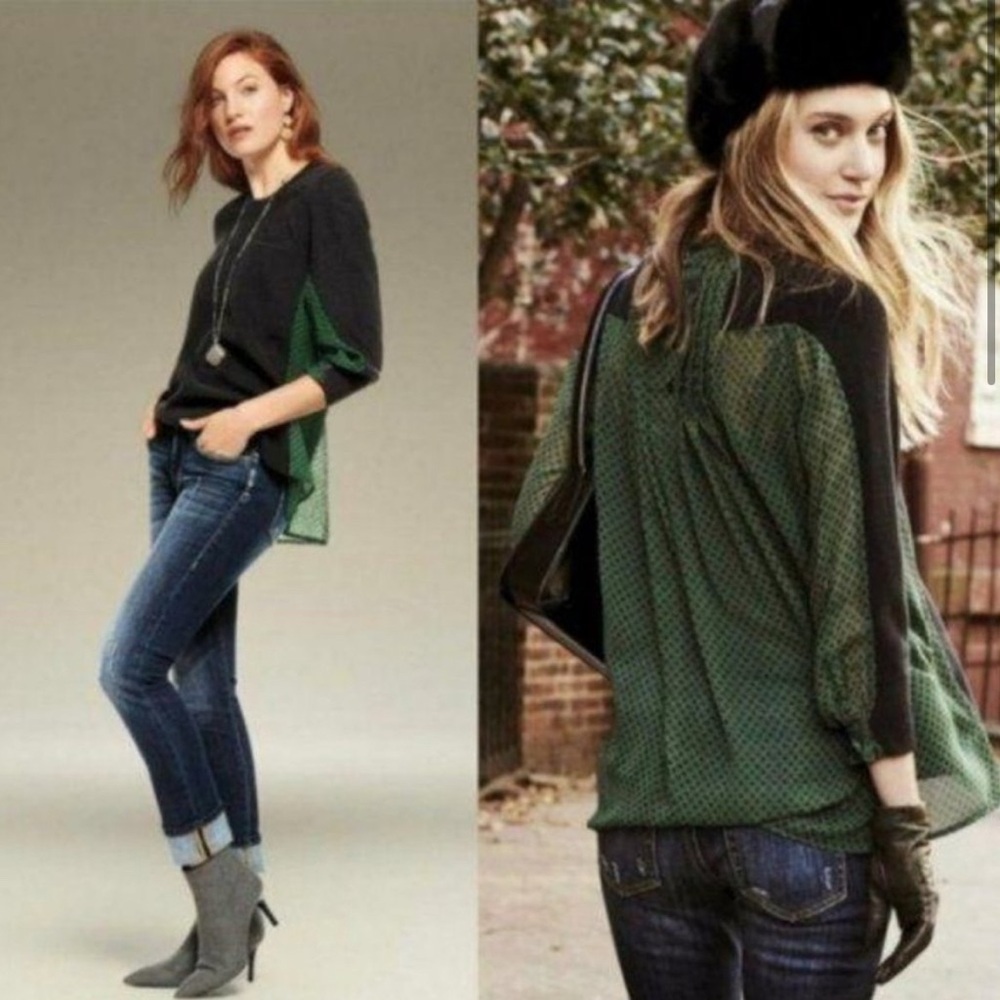 Cabi Get Together Sweater Black and Green Pullover Sweater